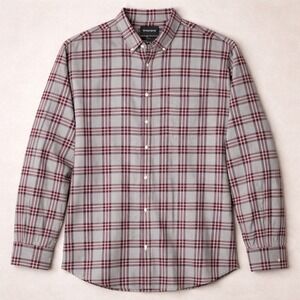 BONOBOS Mens XL Plaid Long Sleeve Button Down Shirt Slim Fit Burgundy Gray